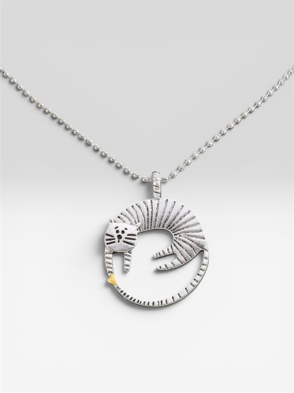Cat Necklace with Gold Heart